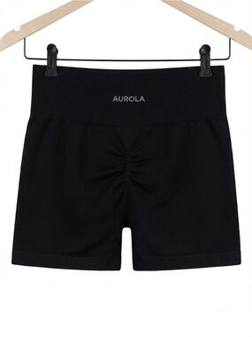 Aurola Women's Black High-Waist Scrunch Back Bike Shorts
